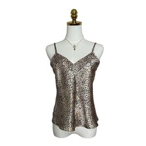 VTG Y2K Too Hot Leopard Print Satin Camisole V-Neck Spaghetti Strap Tank Top M